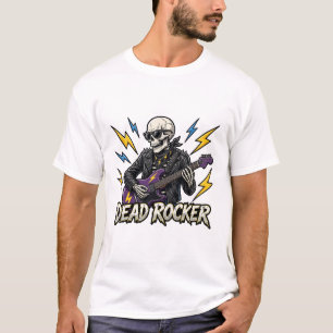 Camiseta Esqueleto de rockero muerto guitarra arte de Hallo