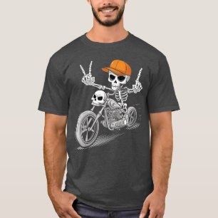 Camiseta Esqueleto de roquero en motocicleta Halloween geni