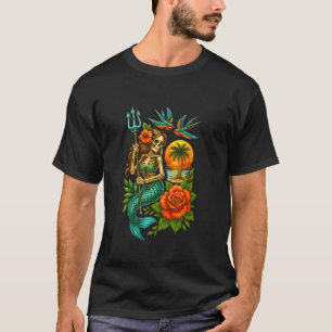 Camiseta Esqueleto de Sirena Tatuaje Tradicional Oldschool