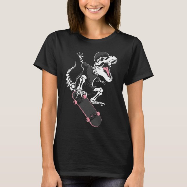 Camiseta Esqueleto de Skateboarder T-Rex - Ska de Dinosauri (Anverso)