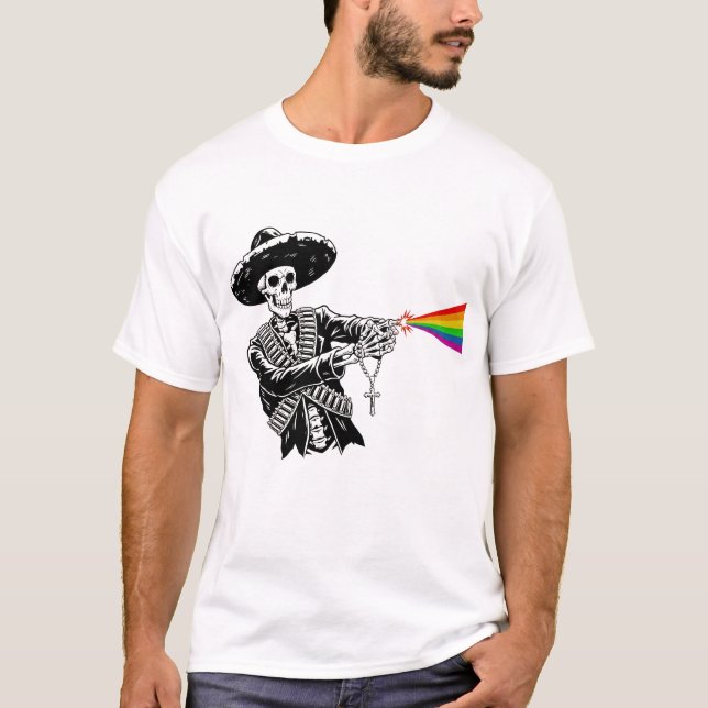 Camiseta Esqueleto de Sombrero dispara viga arco iris (Anverso)