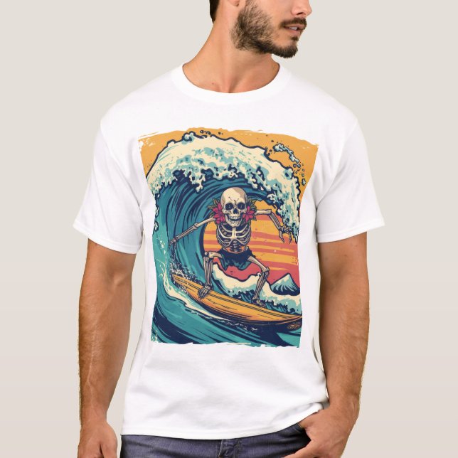 Camiseta Esqueleto de Surfing: Vibes de Wave Rider (Anverso)