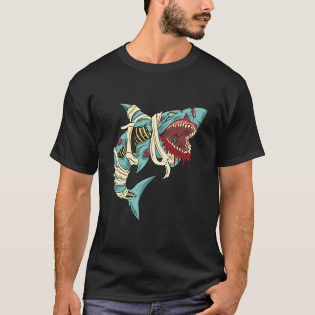 Camiseta Esqueleto de tiburón zombie de Halloween jaula de  (Anverso)