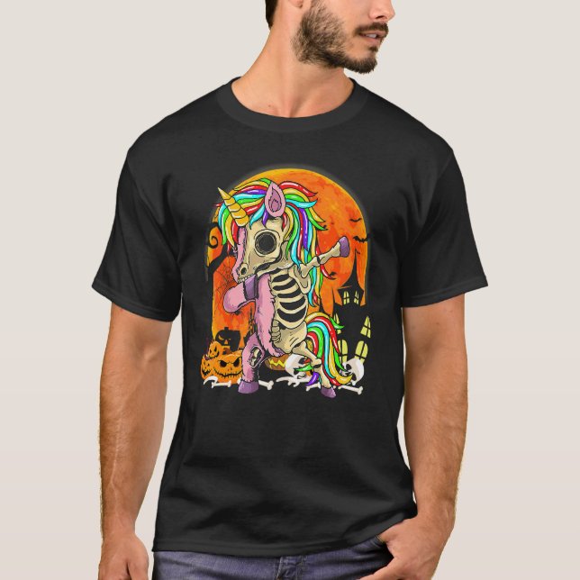 Camiseta Esqueleto de Unicornio con Dabbing de Halloween (Anverso)