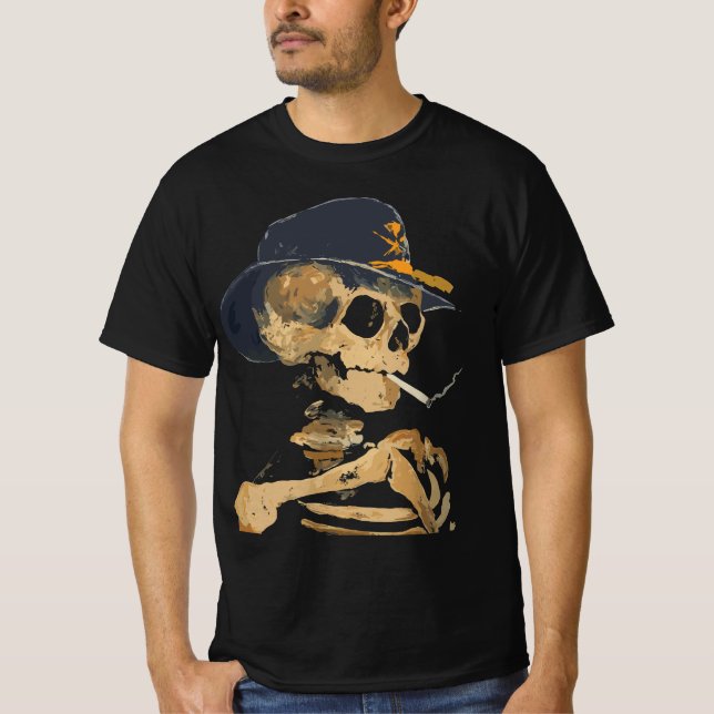 Camiseta Esqueleto de Vaquero Fumando (Anverso)