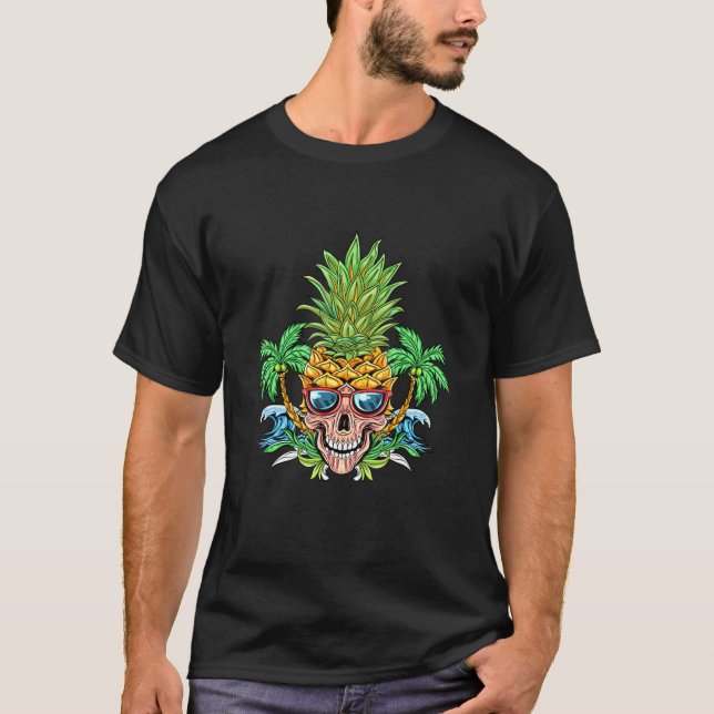 Camiseta Esqueleto de verano Aloha Beach de piña de cráneo  (Anverso)