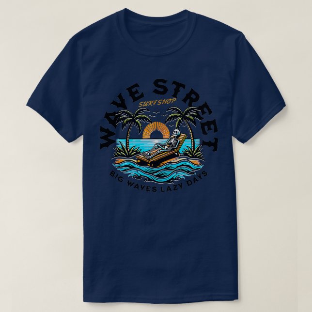 Camiseta Esqueleto de Wave Street en la playa TShirt (Diseño del anverso)