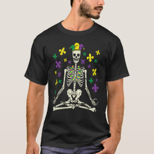 Camiseta Esqueleto de yoga meditando bufón lindo Mardi Gras