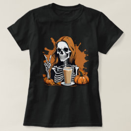 Camiseta Esqueleto del café otoño Halloween