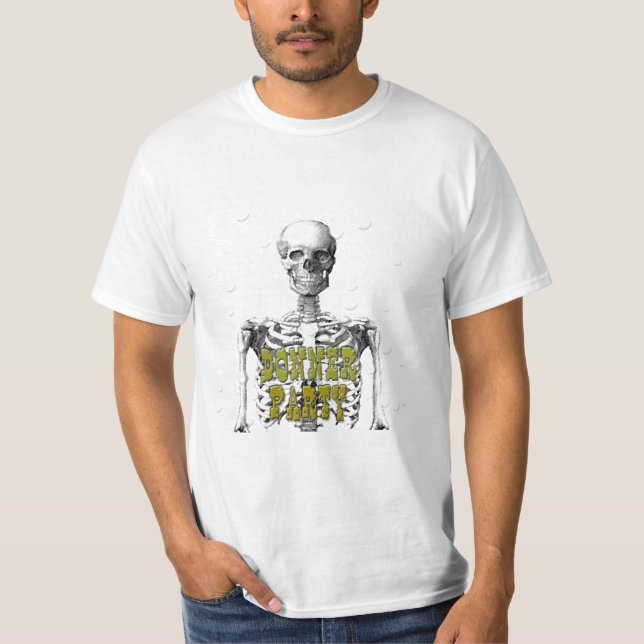 Camiseta esqueleto del fiesta del donner (Anverso)