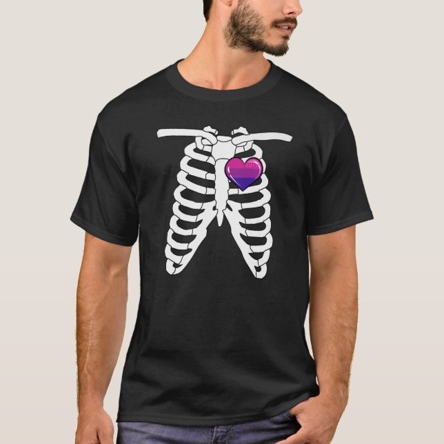 Camiseta Esqueleto del Orgullo Bisexual de Halloween (Anverso)