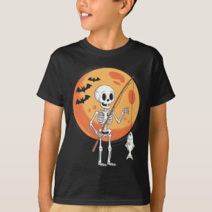 Camiseta Esqueleto Divertido Amantes De La Pesca Luna Espel