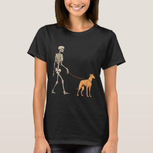 Camiseta Esqueleto divertido de galgo paseando perro de Hal