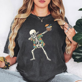 Camiseta Esqueleto Divertido Haciendo Dab con Bebida de Coc