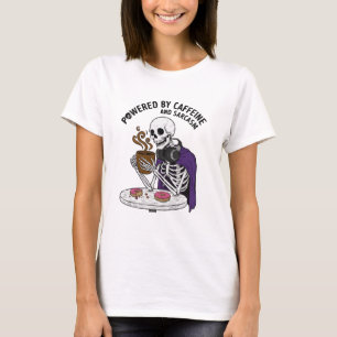 Camiseta Esqueleto Divertido Impulsado por Cafeína y Sarc