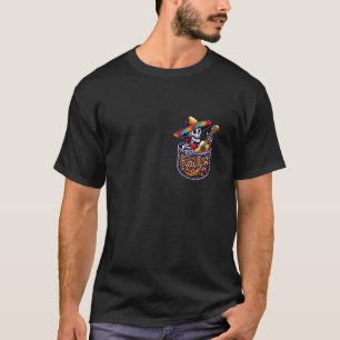 Camiseta Esqueleto Divertido Mariachi Guitarra Bolsillo Cin