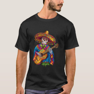 Camiseta Esqueleto Divertido Mariachi Guitarra Bolsillo Cin