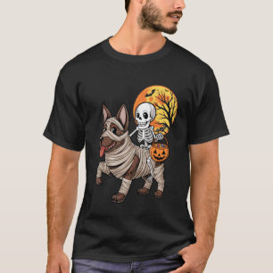 Camiseta Esqueleto Divertido Montando Momia Perro Pastor Al