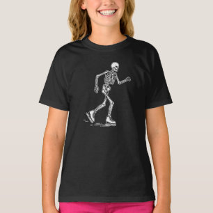 Camiseta esqueleto divertido patinando sobre hielo
