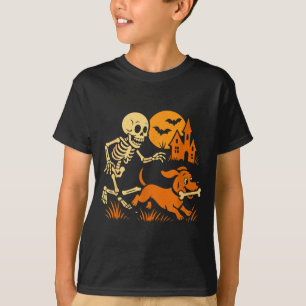 Camiseta Esqueleto Divertido Persiguiendo a un Perro Dachsh