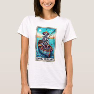 Camiseta Esqueleto Divertido Pescando con Anzuelo sin Nada 