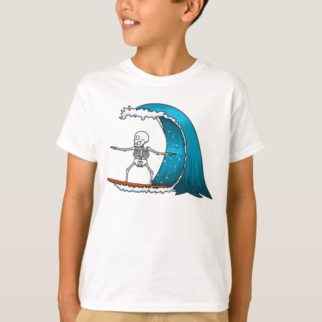 Camiseta Esqueleto Divertido Surfear (Anverso)
