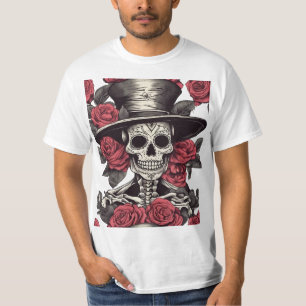 Camiseta Esqueleto en Rosas: Día de la Elegancia Muerta