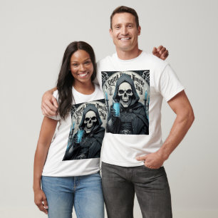 Camiseta esqueleto en una capa de monóxido de dihidrógeno (