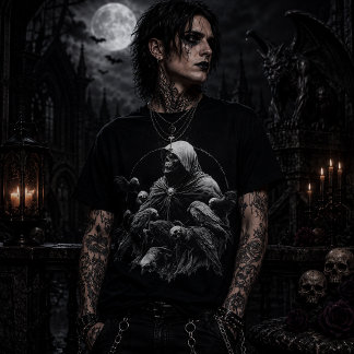 Camiseta Esqueleto Encapuchado con Pájaros