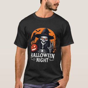 Camiseta Esqueleto espeluznante con bruja de calabaza brill