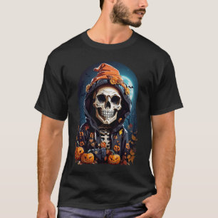 Camiseta Esqueleto espeluznante con calabazas malvadas
