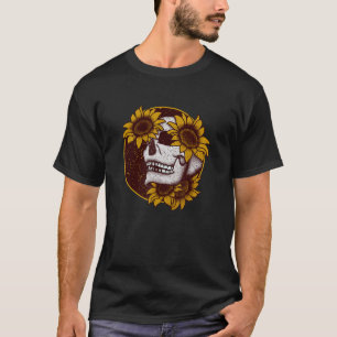 Camiseta Esqueleto estético Planta de girasol Arte natural