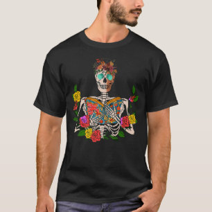 Camiseta Esqueleto Floral Leyendo Muertos Dentro Pero Leyen