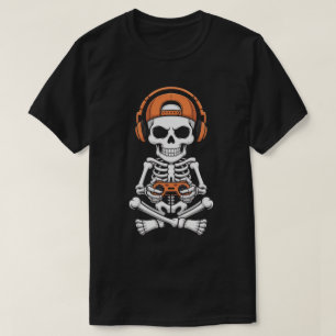 Camiseta Esqueleto Gamer Genial con Auriculares y Controlad