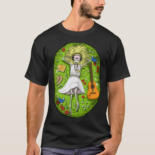 Camiseta Esqueleto Hippie Aterrador (Anverso)