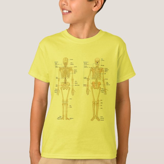 Camiseta Esqueleto humano etiquetado carta de la anatomía (Anverso)