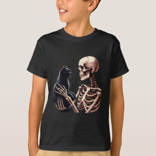 Camiseta Esqueleto jugando con un gráfico de gato Cráneo am