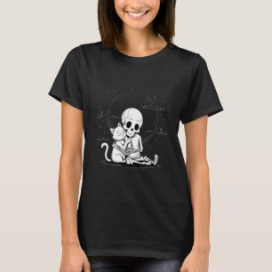 Camiseta Esqueleto Lindo Abrazando Gato Halloween