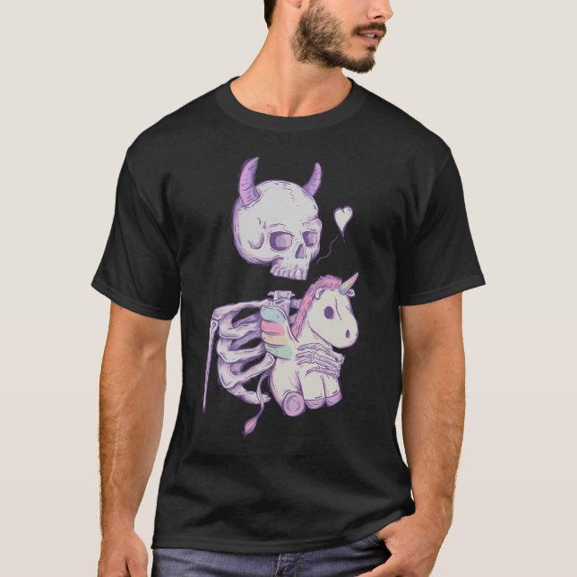 Camiseta Esqueleto lindo con unicornio (Anverso)