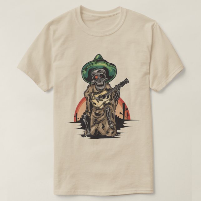Camiseta Esqueleto Mexicano Con Guitarra (Diseño del anverso)