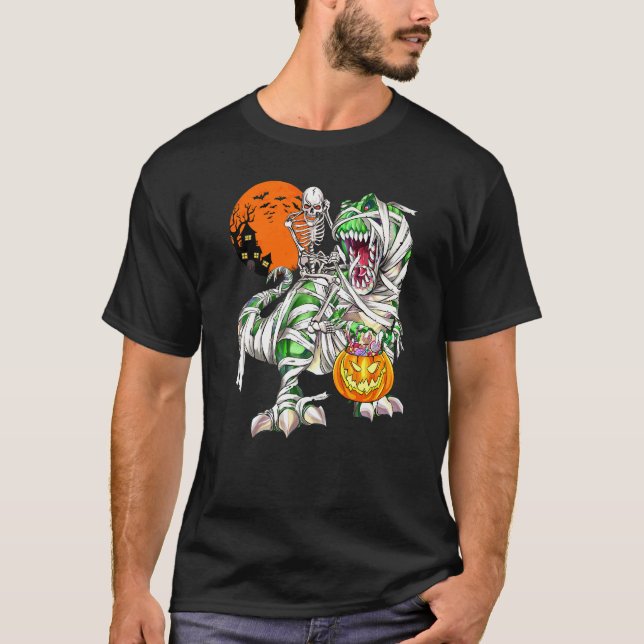 Camiseta Esqueleto montando Dinosaurio Rex Luna espantosa d (Anverso)