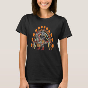 Camiseta Esqueleto montando momia dinosaurio rex halloween