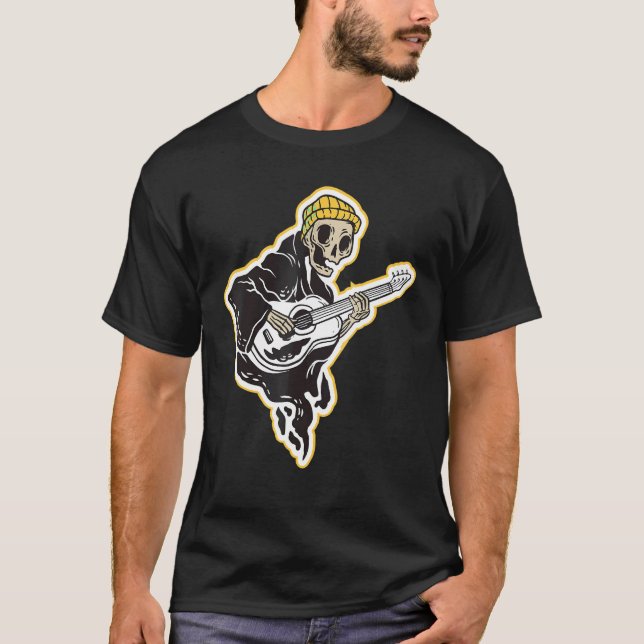 Camiseta Esqueleto musical rock con rock de guitarra (Anverso)