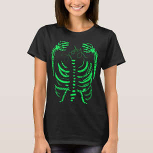 Camiseta Esqueleto Neon Verde Espeluznante Dibujado a Mano
