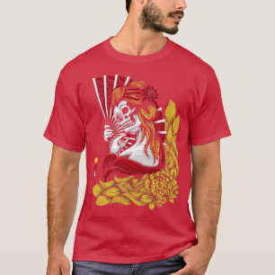 Camiseta Esqueleto no muerto japonés Geisha Lotus Demon Art