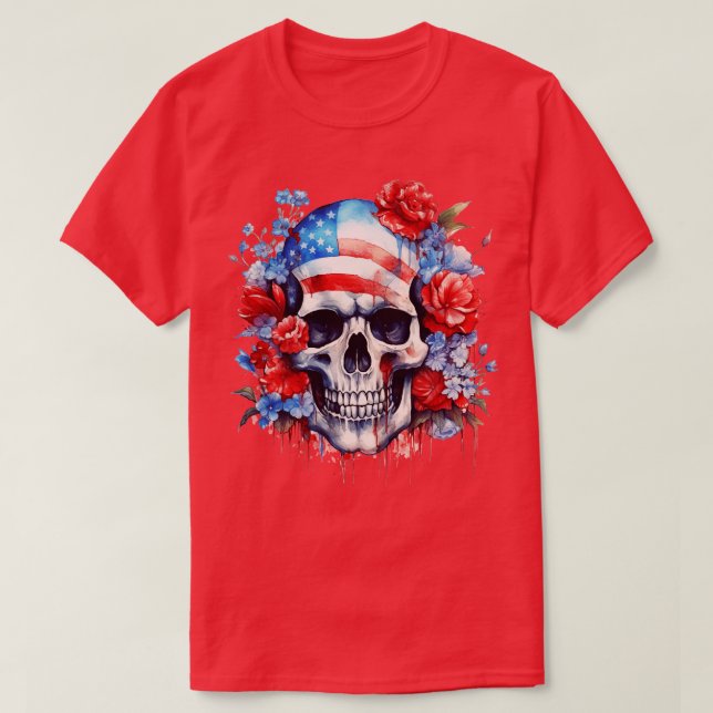 Camiseta Esqueleto Patriótico Skull Estados Unidos 4 De Jul (Diseño del anverso)