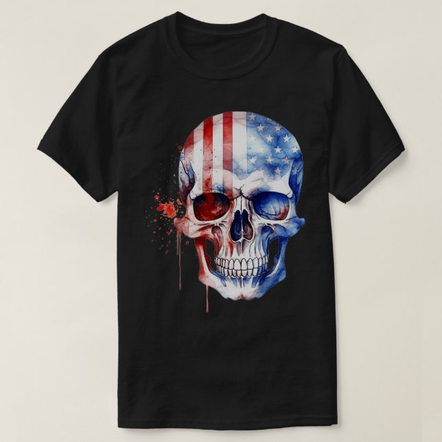 Camiseta Esqueleto Patriótico Skull Estados Unidos 4 De Jul (Diseño del anverso)