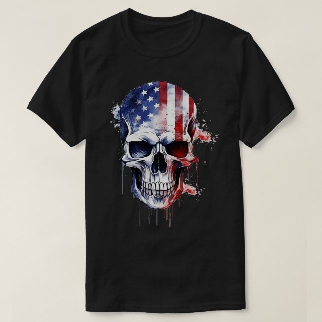 Camiseta Esqueleto Patriótico Skull Estados Unidos 4 De Jul (Diseño del anverso)
