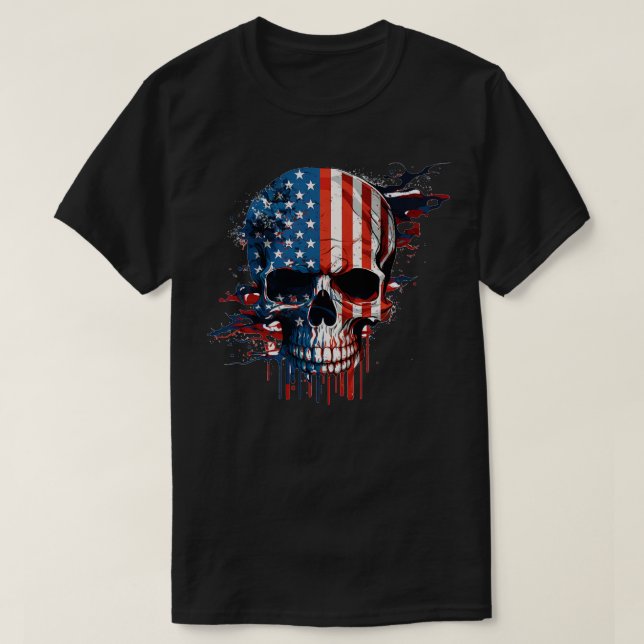 Camiseta Esqueleto Patriótico Skull Estados Unidos 4 De Jul (Diseño del anverso)