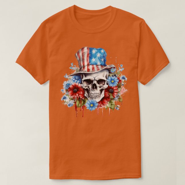 Camiseta Esqueleto Patriótico Skull Estados Unidos 4 De Jul (Diseño del anverso)